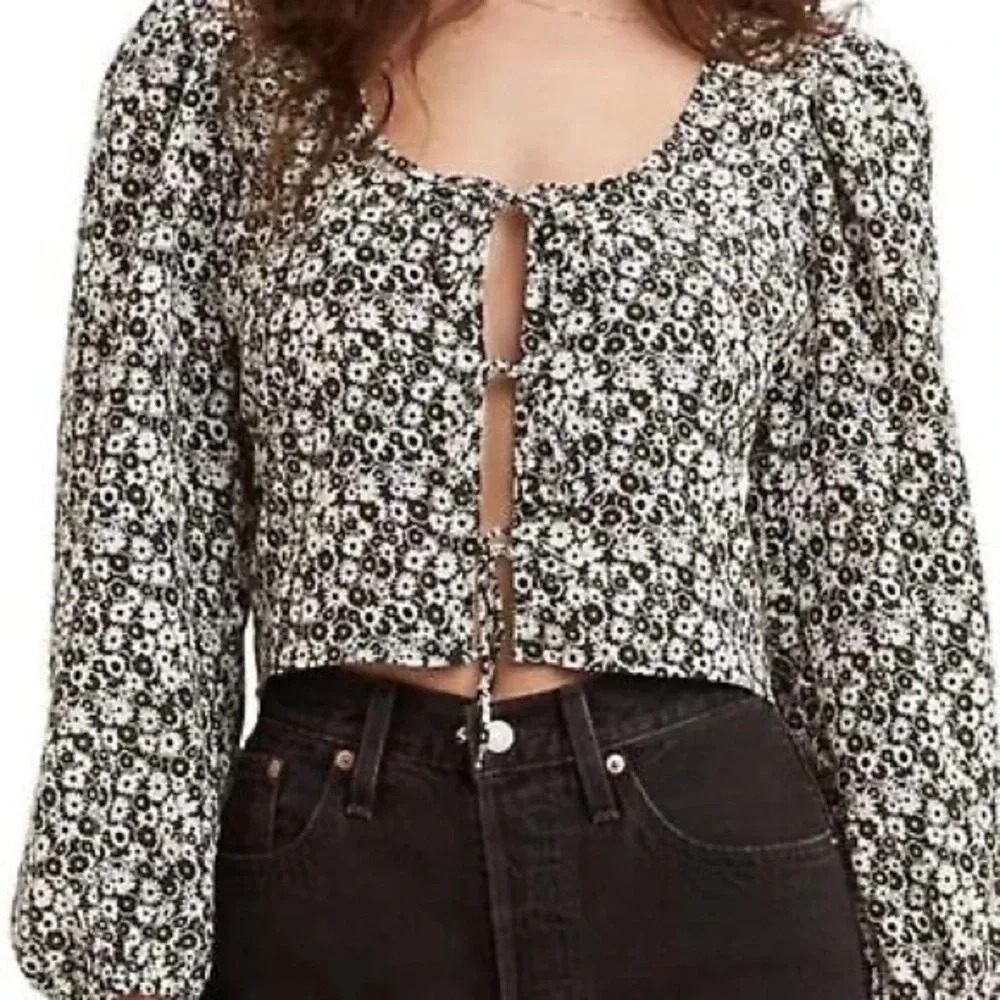 Levi’s Embry Tie Front Long & Puffy Sleeves Crop Floral Top size XS
